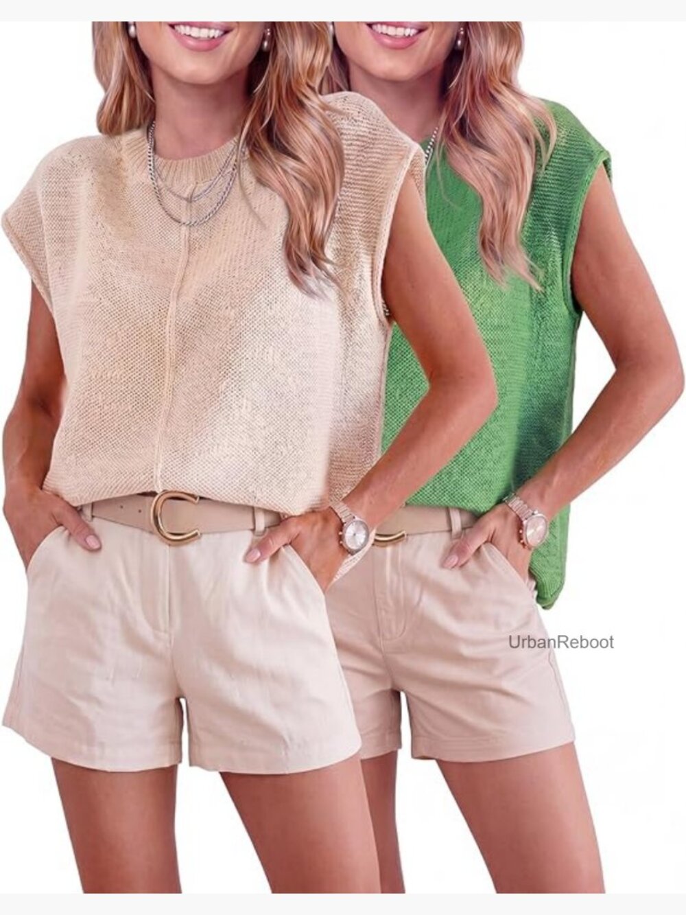 2 Pack Women Cap Sleeve Sweater Vest Knit Tank Tops Lightweight Pullover Boho